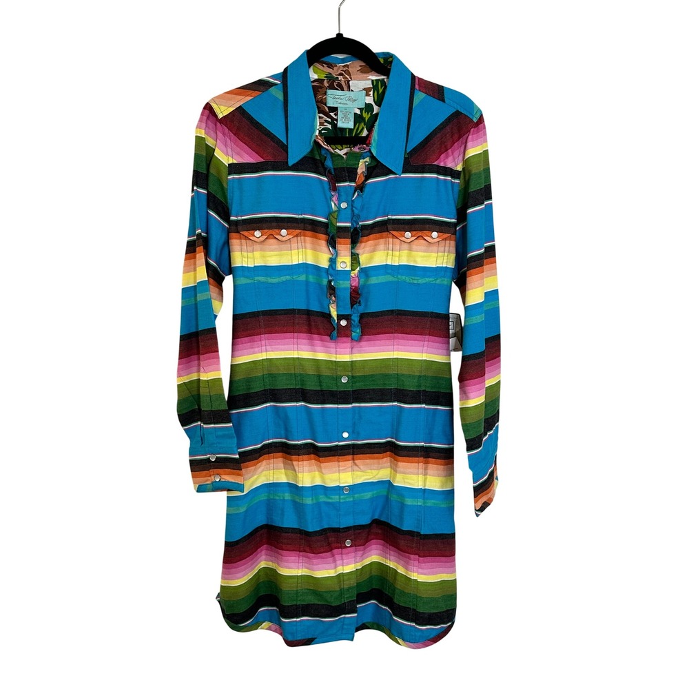 Tasha Polizzi Serape Stripe Shirt Dress Size XL Multicolor Pearl Snaps Western